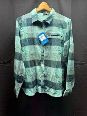 NWT Columbia Women’s Plaid Button-Down Shirt - Mint & Teal Sz L (17ay)